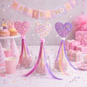 Handmade White Glitter Heart Fairy Wand Decor – Princess Magic Wand Girls Room